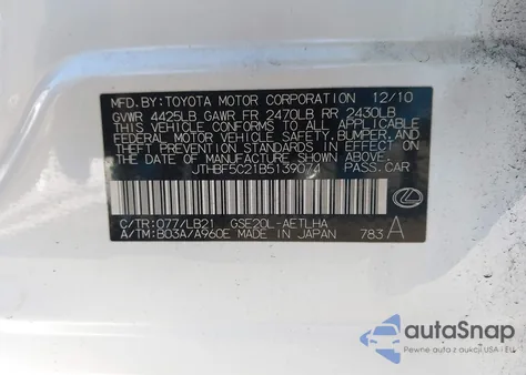 2011 Lexus Is 250 z USA, uszkodzony, nr VIN JTHBF5C21B5139074